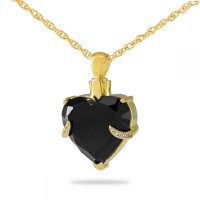 10K, 14K or 18K Gold - Black Crystal Heart Solid Gold Keepsake Cremation Urn Pendant