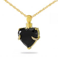 Black Crystal Heart Solid Gold Keepsake Pendant