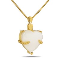 10K White Crystal Heart Solid Gold Keepsake Cremation Urn Pendant