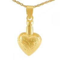 Solid Gold Feather Heart Cremation Chamber Necklace