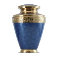 Blue Floral Brass Cremation Urn