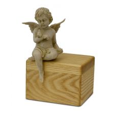 Baby Sitting on Wood Urn