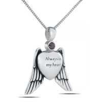 Purple Crystal Wings of Love Silver Keepsake Cremation Urn