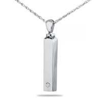 Steel Bar Crystal Keepsake Cremation Urn Necklace