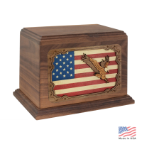 3D Art Eagle and Flag Walnut Cremation Urn