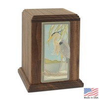 Blue Heron Tile Wood Cremation Urn