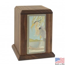 Blue Heron Tile Wood Cremation Urn