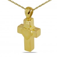 Heart on a Cross Gold Steel Keepsake Cremation Urn