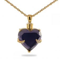 Purple Crystal Heart Gold Steel Keepsake Urn