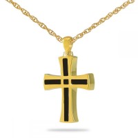 Men's Cross Chain Link Gold Steel Keepsake Cremation Urn