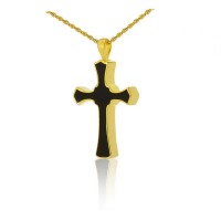 Mens Black Cross Gold Steel Cremation Chamber Pendant Necklace
