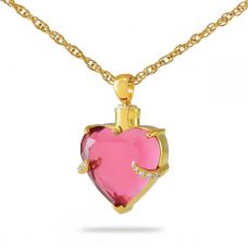 Pink Crystal Heart Gold Steel Keepsake
