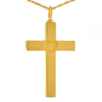 Heart In a Cross Gold Steel Keepsake Cremation Urn