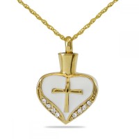 10K, 14K or 18K Gold - Solid Heart with Cross Keepsake Cremation Urn