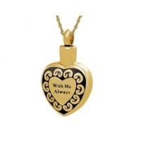 10K, 14K or 18K Gold - Solid Gold With Me Heart Cremation Chamber Pendant Necklace