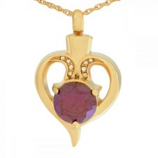 Solid Gold Heart with Purple Stone