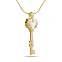White Stone Heart Key Gold Steel Keepsake Cremation Urn