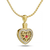 Crystal Heart Gold Steel Keepsake Cremation Urn Pendant