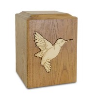 Golden Hummingbird Wood Oak Cremation Urn