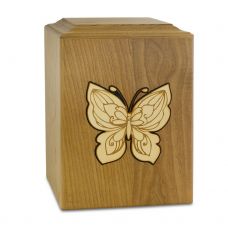 Golden Butterfly Wood Urn