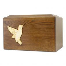 Golden Hummingbird Wooden Urn