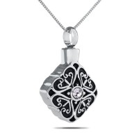 Detailed Crystal Silver Cremation Chamber Pendant Necklace