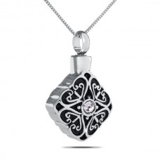 Detailed Crystal Silver Cremation Chamber Pendant Necklace