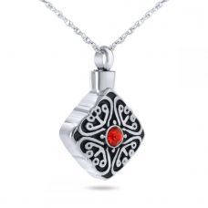 Detailed Red Crystal Silver Pendant