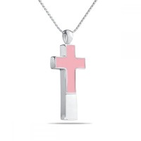 Pink Cross Silver Cremation Chamber Pendant Necklace