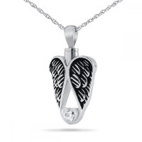 Steel Winged Heart Necklace Keepsake Cremation Urn