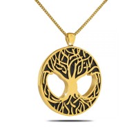 Gold Steel Tree of Life Cremation Chamber Pendant Necklace