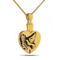 Heart Dove Gold Steel Pendant Cremation Urn