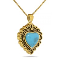 Turquoise Heart Stone Gold Steel Pendant Cremation Urn