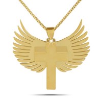 10K, 14K or 18K Gold - Angel Wings with Cross Solid Gold Keepsake Cremation Urn