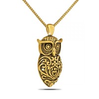 Solid Gold Owl Cremation Chamber Pendant Necklace