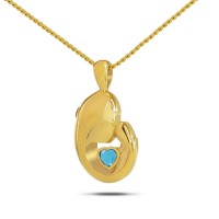 December Mothers Love w/ Blue Topaz Turquoise Gold Plated Steel