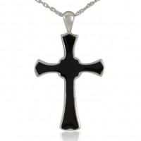 Mens Black Cross Silver Keepsake Cremation Urn