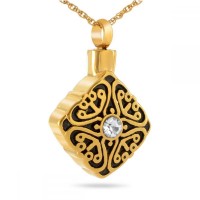 10K, 14K or 18K Gold - Solid Gold Detailed Crystal Cremation Chamber Pendant Necklace