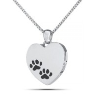 Paw Print Heart Silver Keepsake Cremation Urn