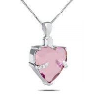 Pink Crystal Heart Steel Keepsake Cremation Urn