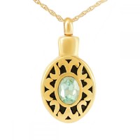10K, 14K or 18K Gold - Solid Gold Green Stone Cremation Chamber Necklace