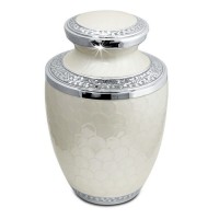 White Floral Adult Brass Cremation Urn