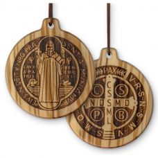 St Benedict Olive Wood Medal on a Leather Cord